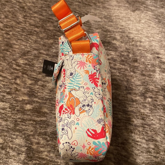 🧡STITCH AND ANGEL WITH SCRUMP FLORAL COLLAGE IVORY MULTI COLOR CROSSBODY BAG🧡‎ - Picture 6 of 6